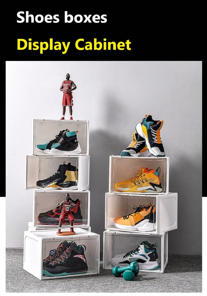 Kalınlaşmak net Plastik Ayakkabı Kutusu toz geçirmez spor Ayakkabı Saklama Kutusu Ayaklı Şeffaf Sneaker Kutusu istiflenebilir çizme Organizatör Kutuları Siyah Beyaz