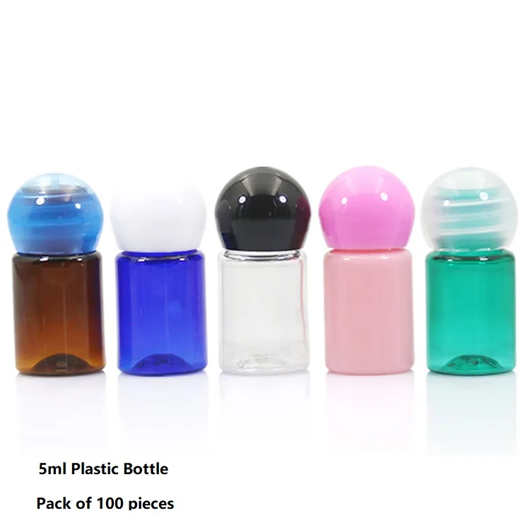 5ML Small Ball Shape Cap Refillable Lotion Bottle Mini Empty Plastic Cosmetic Perfume Toner Cream Essential Oil Container Vials