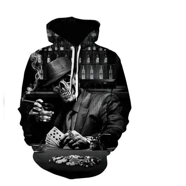 Hommes Femmes Mode 3D Hoodies Tatouage Crâne Imprimer Sweat À Capuche Lâche Pulls Décontractés