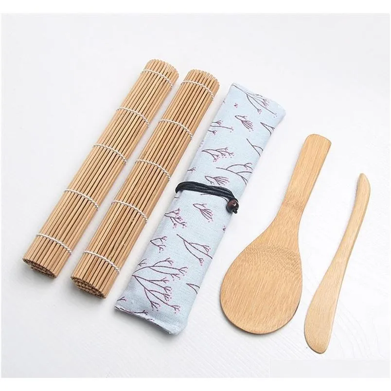 bamboo sushi making kit includes 2 sushi rolling mats 1 towl 1 rice paddle 1 rice spreader 5 pairs chopsticks 15pcs/set