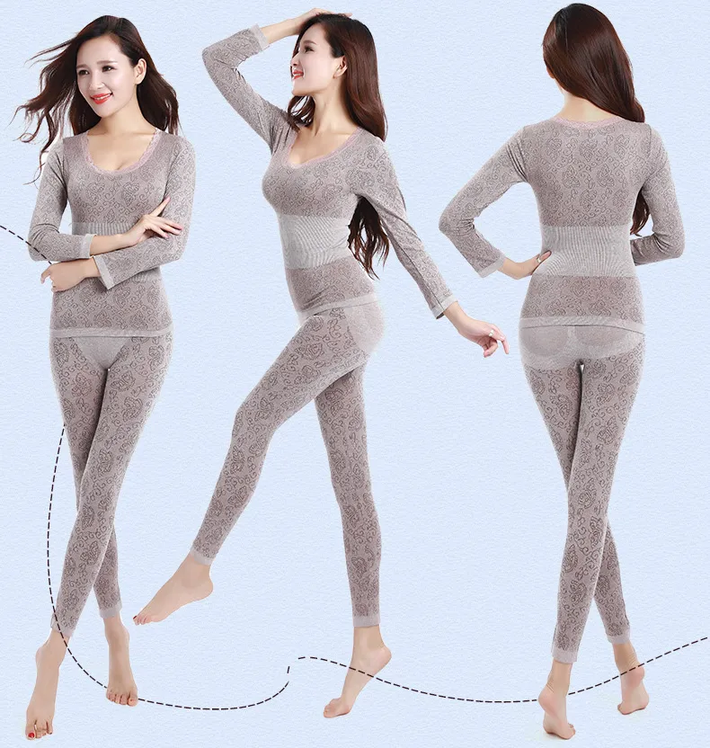 Queenral Sexy Warm Thermal Underwear Women Winter Thermal Underwear Seamless Long Johns Breathable Ladies Slim Underwears Sets 34