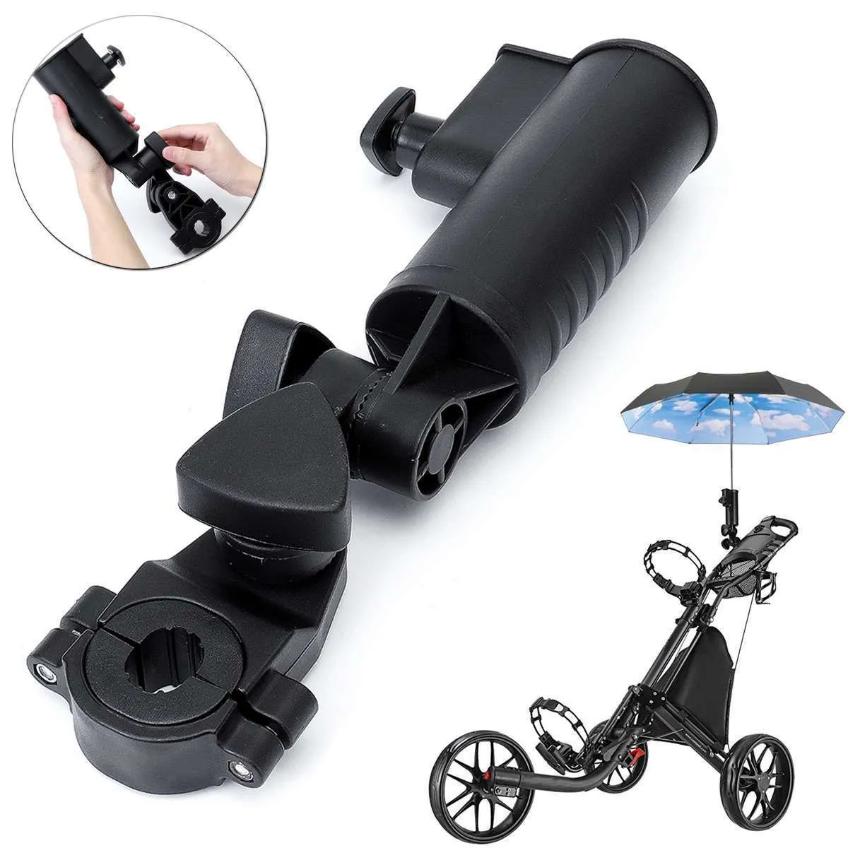 Suporte de guarda-chuva rotativo ajustável universal com 3 clipes de tamanho, suporte para carrinho de bebê carrinho de bebê carrinho de bebê carrinho de golfe Cycling 201026