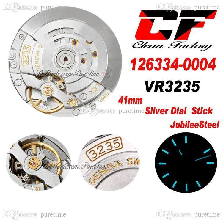 Clean CF 41 126334-0004 VR3235 Automatisk herrklocka Fluten Bezel Silver Dial Stick Markers 904L Steel Jubileesteel Armband Super Edition Watches 2022 PURETIME C3