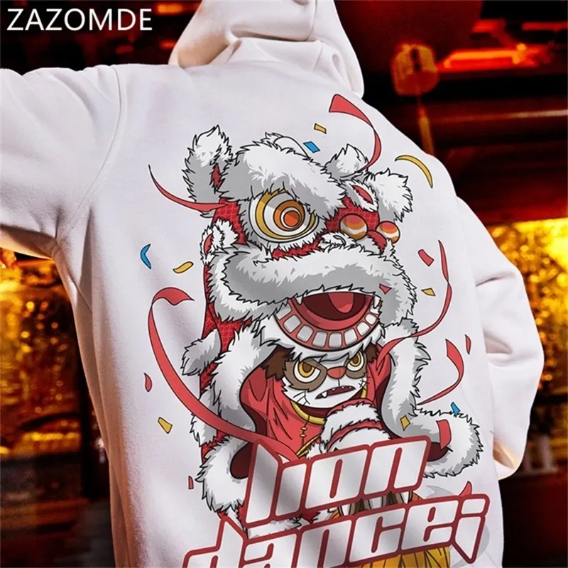 Zazomde Streetwear Hoodios Мужская толстовка льва танцы принт осень капюшон с длинным рукавом капюшон прохладный пуловер джемпер толстовки мужчины lj201223