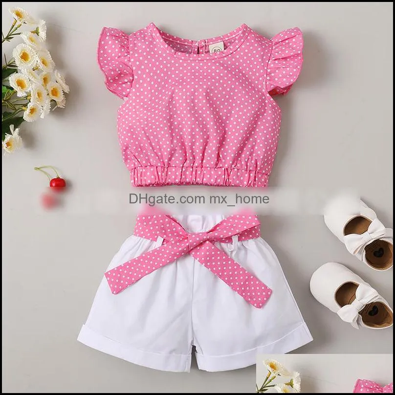 kids Clothing Sets Girls outfits Children Flying sleeve Dots Tops+stripe shorts 2pcs/set summer fashion Boutique baby clothes Z5587