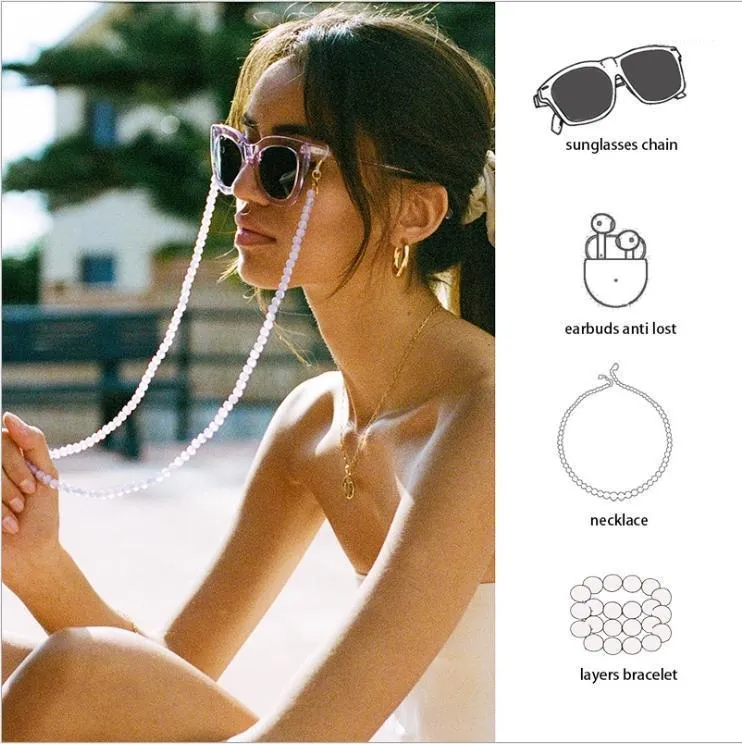 Solglasögon ramar transparenta pärlor glas kedja kvinnor tillbehör multifunktion anti-förlorad headset mask lanyard håll remmar1