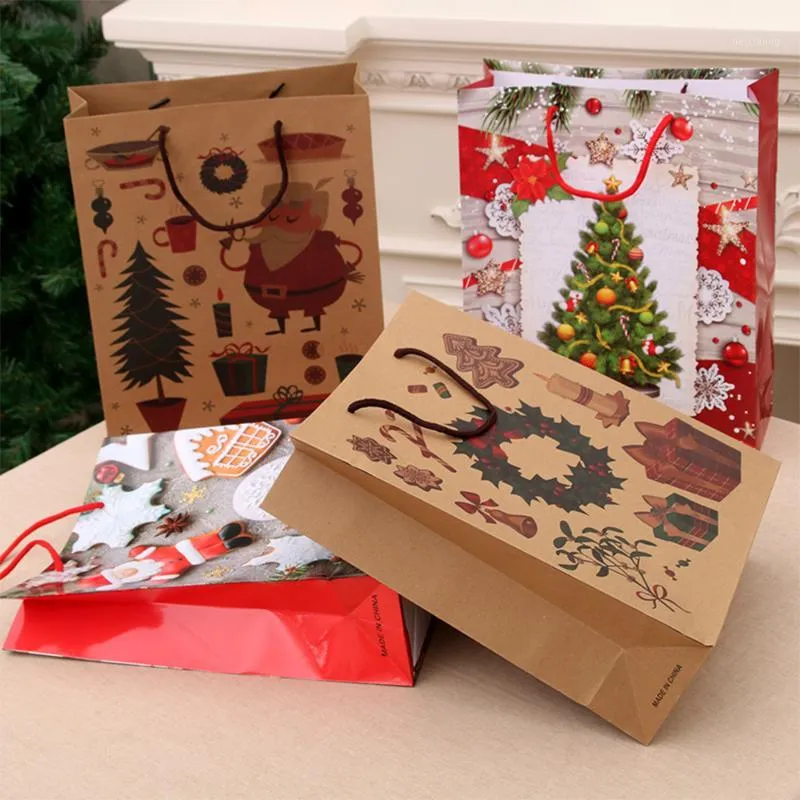Gift Wrap 6 Pcs Christmas Bags Santa Sacks Kraft Paper Bag Kids Party Favors Box Decorations For Home Year1