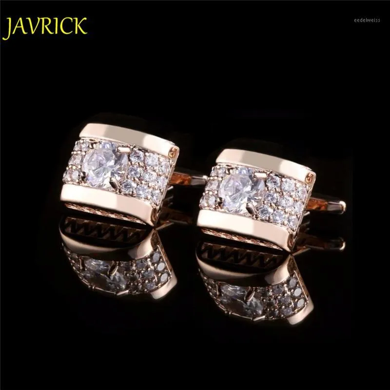 Manschettlänk och slipsklippssatser Javrick 1Pair Crystal Rhinestone Mens Golden Silver Shirt Cufflinks Wedding Party Gift ZB3801