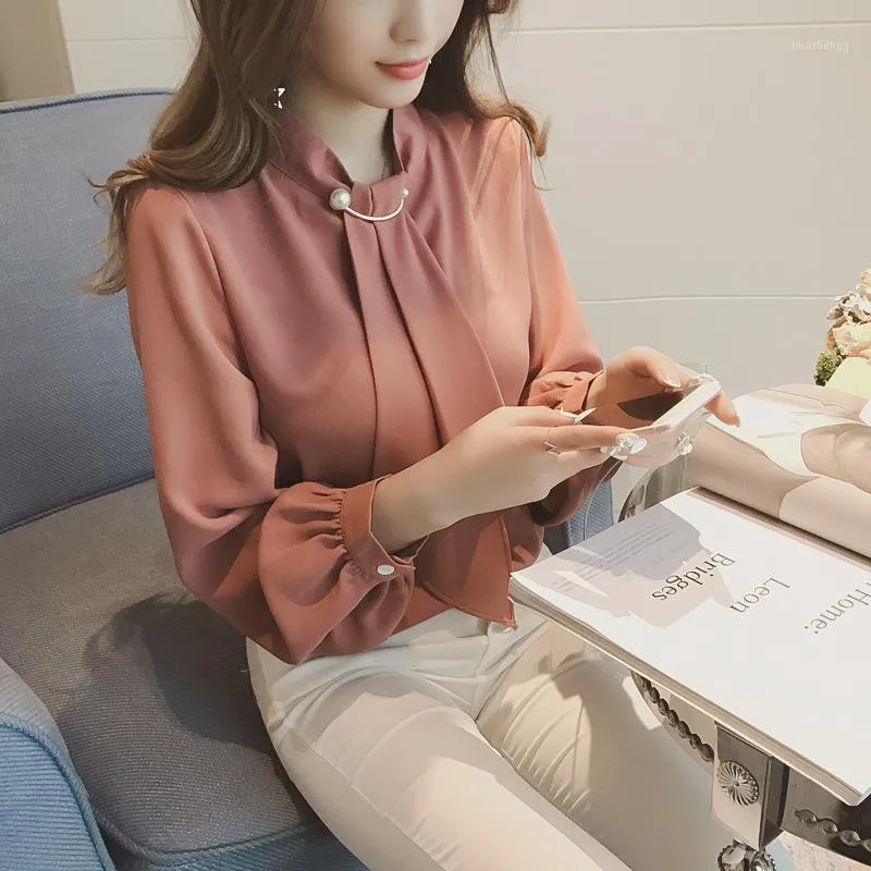 Herfst 2020 Casual Koreaanse vrouwen Chiffon Blouse losse witte shirt met lange mouwen mode vrouwen streetwear elegante dames tops1