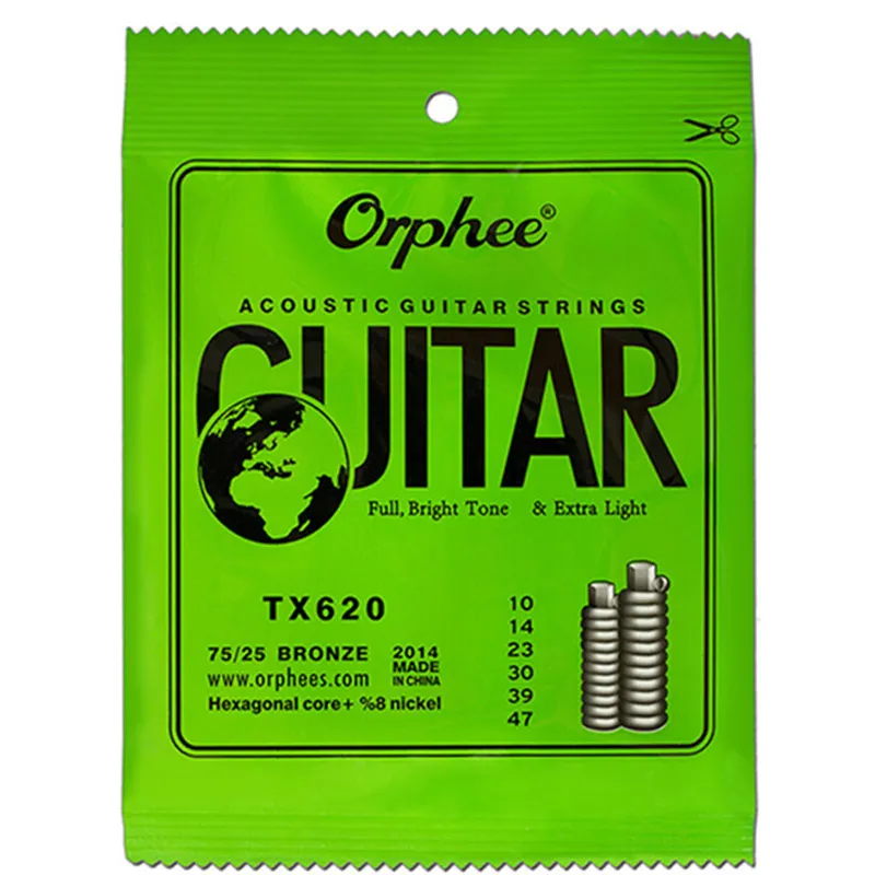 Orphee TX620 010-047 Corde per chitarra acustica Nucleo esagonale + 8% Nichel Bronzo Tono brillante Accessori extra leggeri