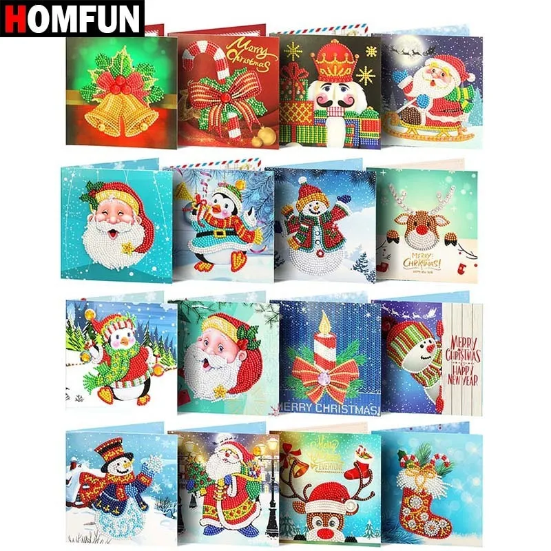 Homfun Diamond Schilderij Wenskaarten Cartoon Kerstmis Verjaardag Postkaarten 5D DIY Kids Festival Borduurwerk Groet Kaarten Gift 201201