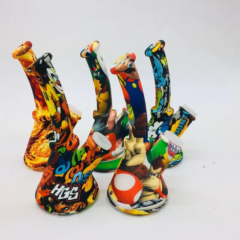 6.5 Inch Camouflage Kleur Beker Ontwerp Siliconen Waterleiding Rigs Met Glazen Kom Siliconen Downstem Onbreekbaar Olie Rig Bong