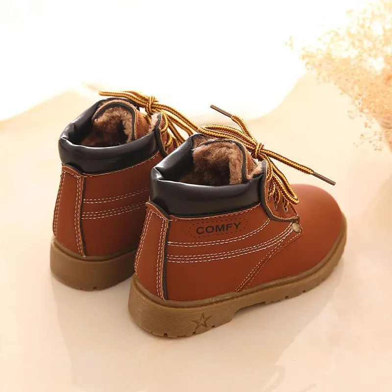 Fashion Comfy Kids Winter Fashion Child Leather Boots For Girls Boys Warm Martin Boots Shoes Casual Plush Children Baby Toddler Shoes