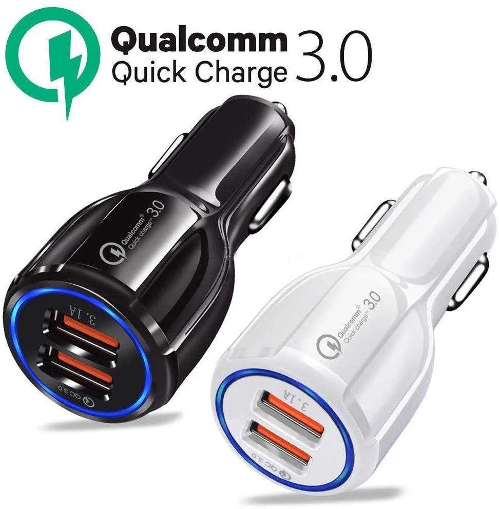 QC3.0 Chargeur de voiture Double chargeur USB charge rapide 5V 2A QC 3.0 Adaptateur de charge rapide Chargeurs pour iPhone 13 12 11 Pro Max X 8 7 et téléphones Samsung