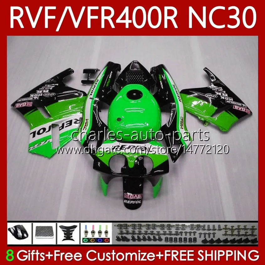 Carrosserie pour HONDA RVF VFR 400 RVF400 R 400RR VFR 400R VFR400R 89 90 91 1992 1993 79No.83 NC30 V4 Repsol vert VFR400 R 89-93 RVF400R VFR400RR 1989 1990 1991 92 93 Carénage