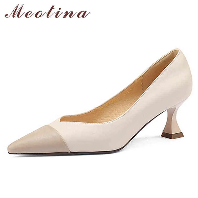 Kvinnors Äkta Läder Stilettos Fashionable Smal Top Shoes Cow Beige 2 9