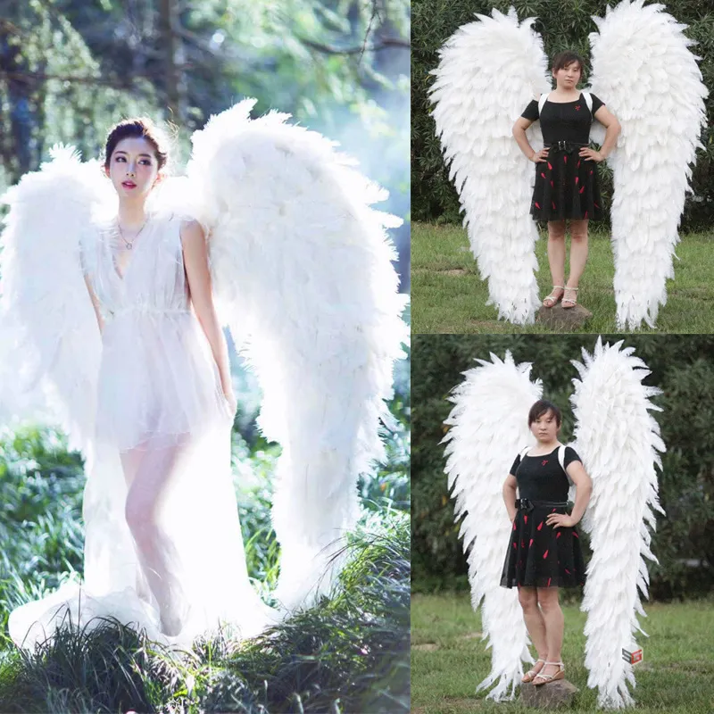 High quality white Ostrich feather adults' ANGEL wings Large wedding Magazine shooting props Birthday Party Bar decoration