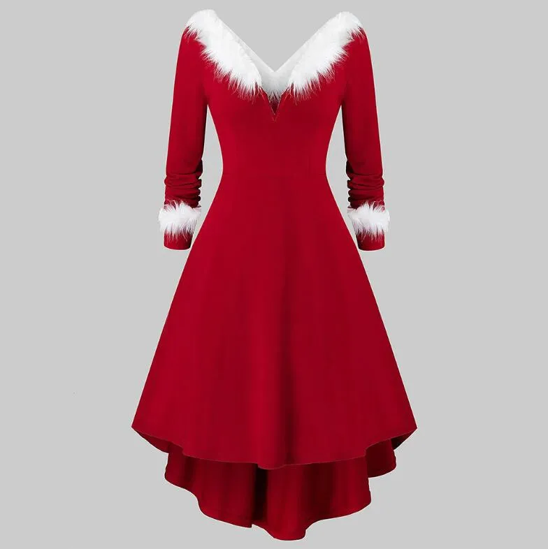 Womens Vintage Santa Christmas Dress Printed Dress Ladies long Sleeve Dresses Sexy Xmas Party Festival Dress S-3XL