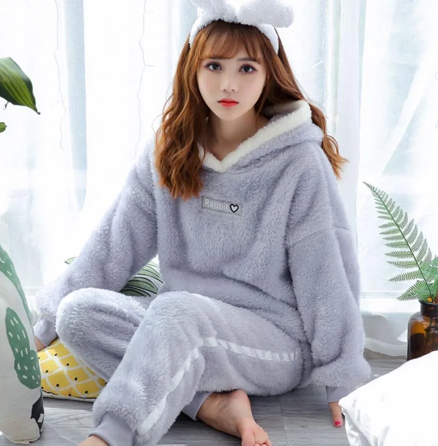 Winter Thick Warm Flannel Pajamas Sets for Women Sleepwear Home