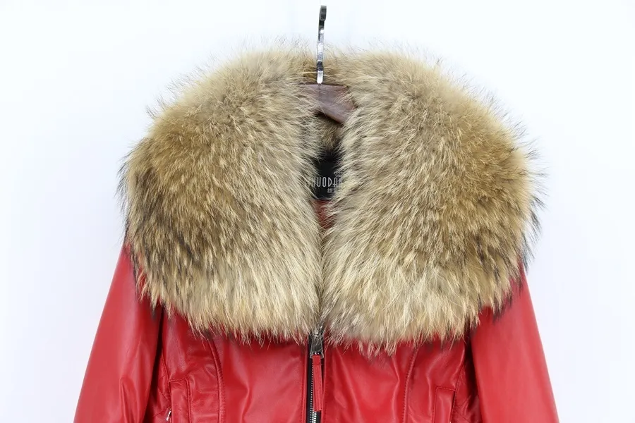 genuine sheepskin leather jacket with big raccoon fur collar (16)