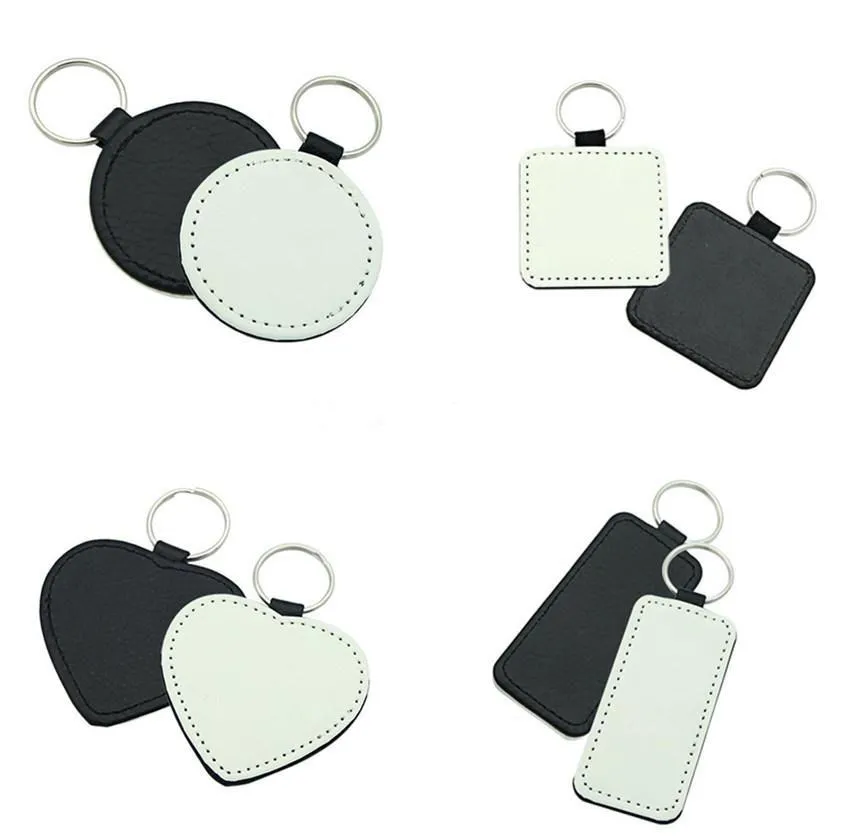 DHL Sublimation Porte-clés Blanc PU Porte-clés En Cuir Pendentif Transfert À Chaud Impression Porte-clés Simple Face Imprimé Pendentifs DIY Bande 4 Styles