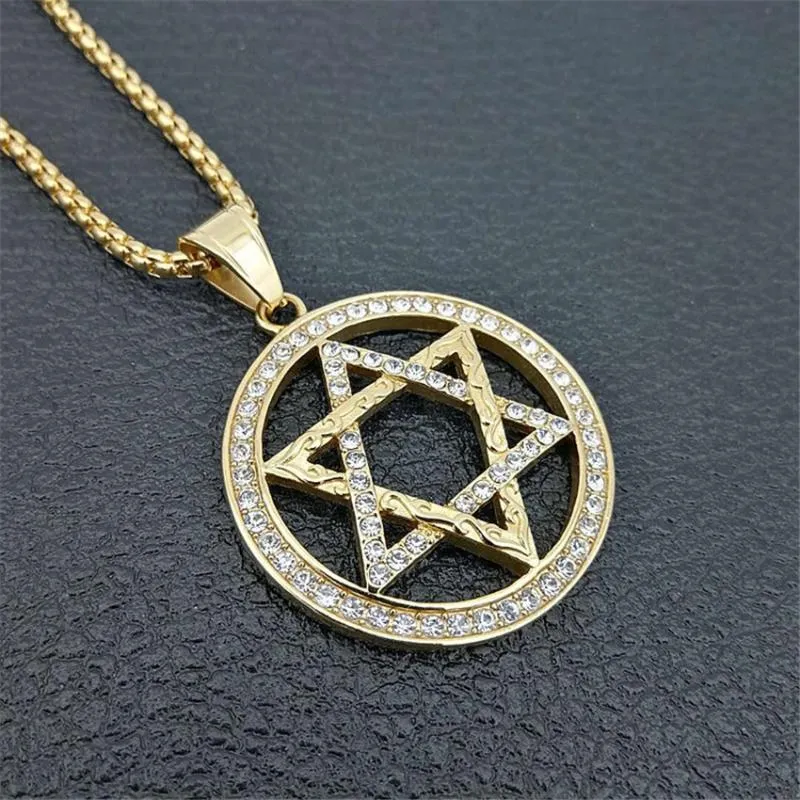 Religieuze Magen Davidster Hangers Ketting Goud Kleur Rvs Hexagram Ketting Vrouwen Mannen Iced Out Joodse Jewelry1285C