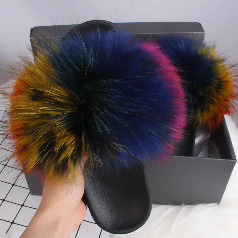 Ethel Anderson 2021 Fox Furry Puszysty Kobiety Futro Kapcie Letnie Futro Sandały Pluszowe Designer Buty Klapki 0227