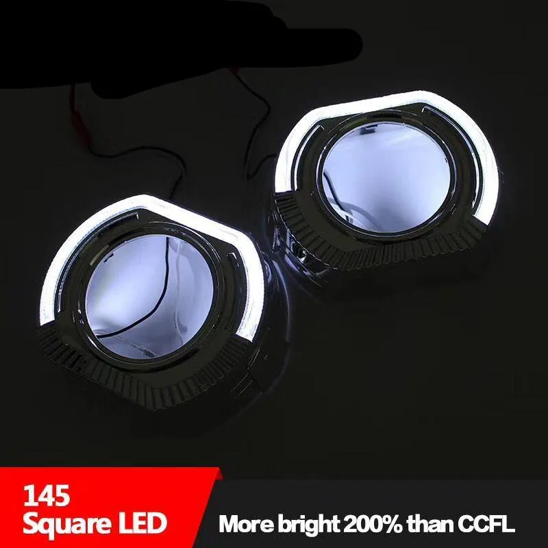 Outros sistemas de iluminação 2 pcs 2,5 polegadas DRL Shouds Angel Eyes LED Dia Executando carro branco Bi Xenon HID Kit de lente do projetor