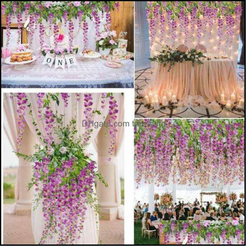 12Pcs / Wisteria False Silk Wreath Arch Wedding DIY Family Garden Office Party Decoration Pendant Wall Decoration 220110