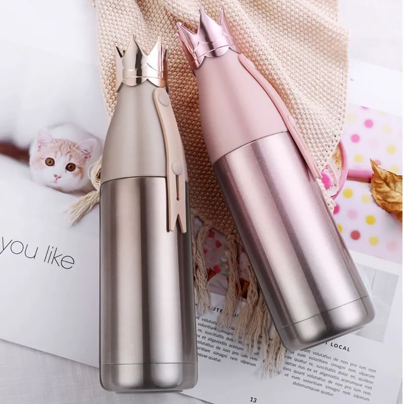 Mugs ZL0402 240ml/350ml Reusable Thermos Stainless Steel Car Cups Vacuum Insulated Double Wall Water Bottle Thermal Sublimation Cup Crown Gradient Color