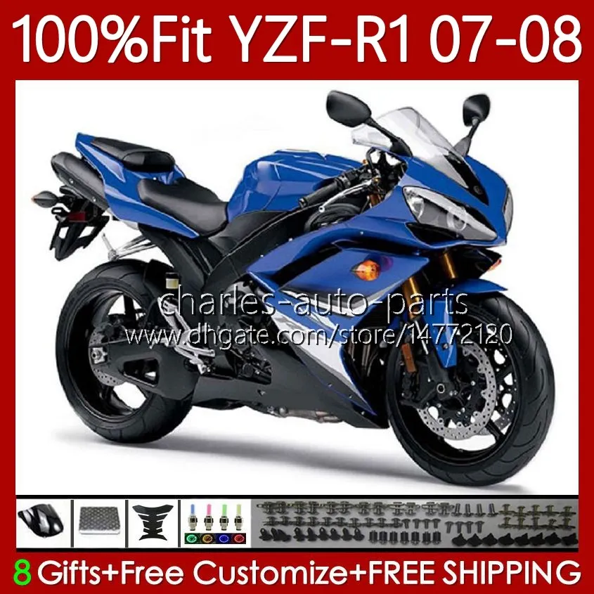 OEM kaporta 100% YAMAHA YZF-R1 YZF1000 için uygun YZF R 1 1000 CC 07-08 MOTO Vücut 91NO.49 YZF R1 1000CC YZFR1 07 08 YZF-1000 2007 2008 Enjeksiyon Kalıp Kalıcı Kiti Parlak Blue Blk