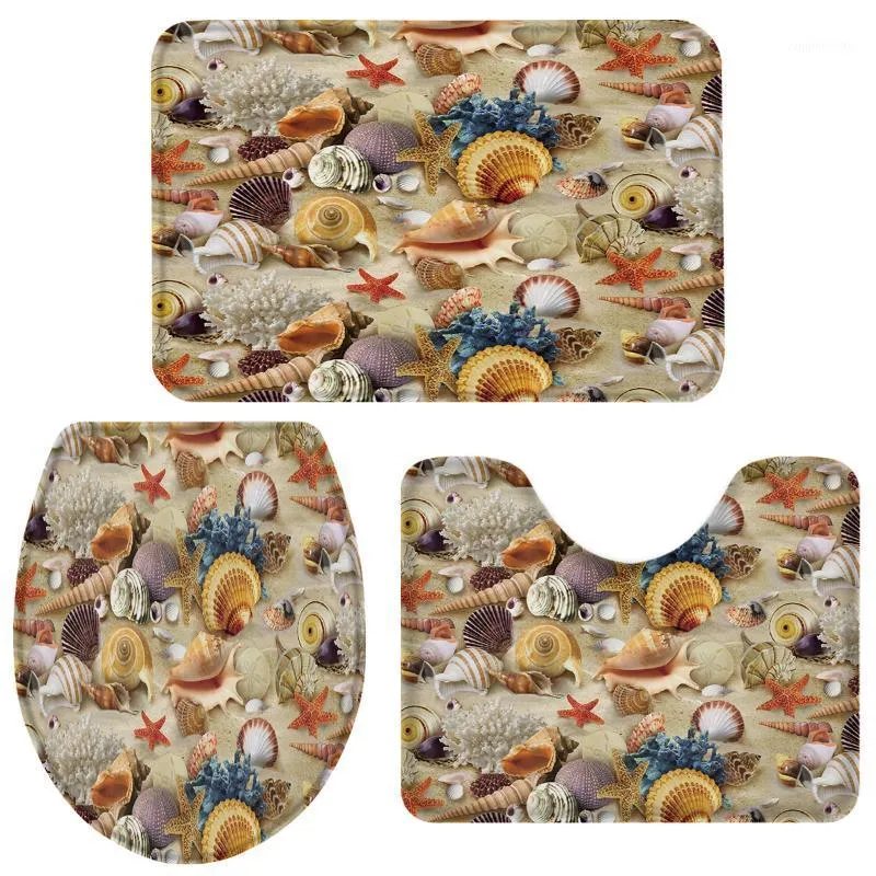 Bath Accessory Set Beach Shell Starfish Bathroom Rug Toilet Cover Mat