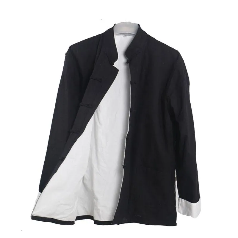Men's Casual double deck Jacket Autumn Winter Coat Traditional Chinese Tang Suit Coat Tai Chi Uniform Cotton Tops