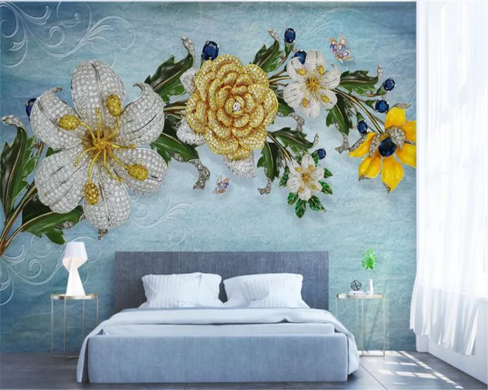 Beibehang papel de Parede Luxury Sfondo Villa Soggiorno wallpaper 3d fiori gioielli Rose Photo Mural