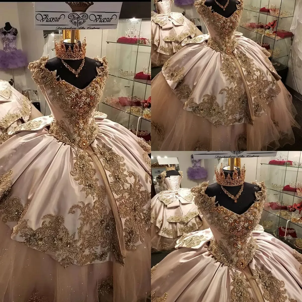 Pembe Boncuk Quinceanera Elbiseler Aplikler Balo Sparkly Tatlı 16 Yıl Prenses Balo 15 Yıl Vestidos de