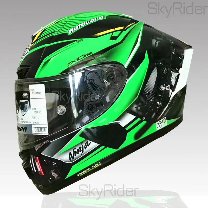 Volledig gezicht shoei x14 kawasa ki groene motorfiets helm anti-mist vizier man rijden auto motocross racing motorhelm-niet-original-helm