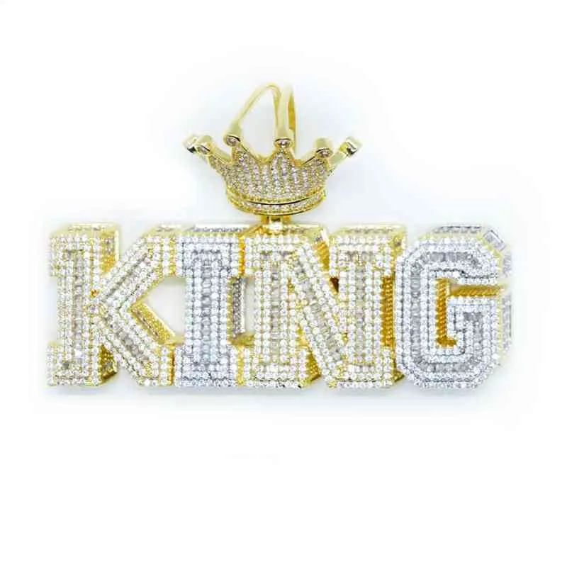 Pendant Necklaces Two Tone Gold Color KING Hip Hop Men Necklace Full Micro Paved Cubic Zirconia CZ Iced Out Cool Jewelry 220210