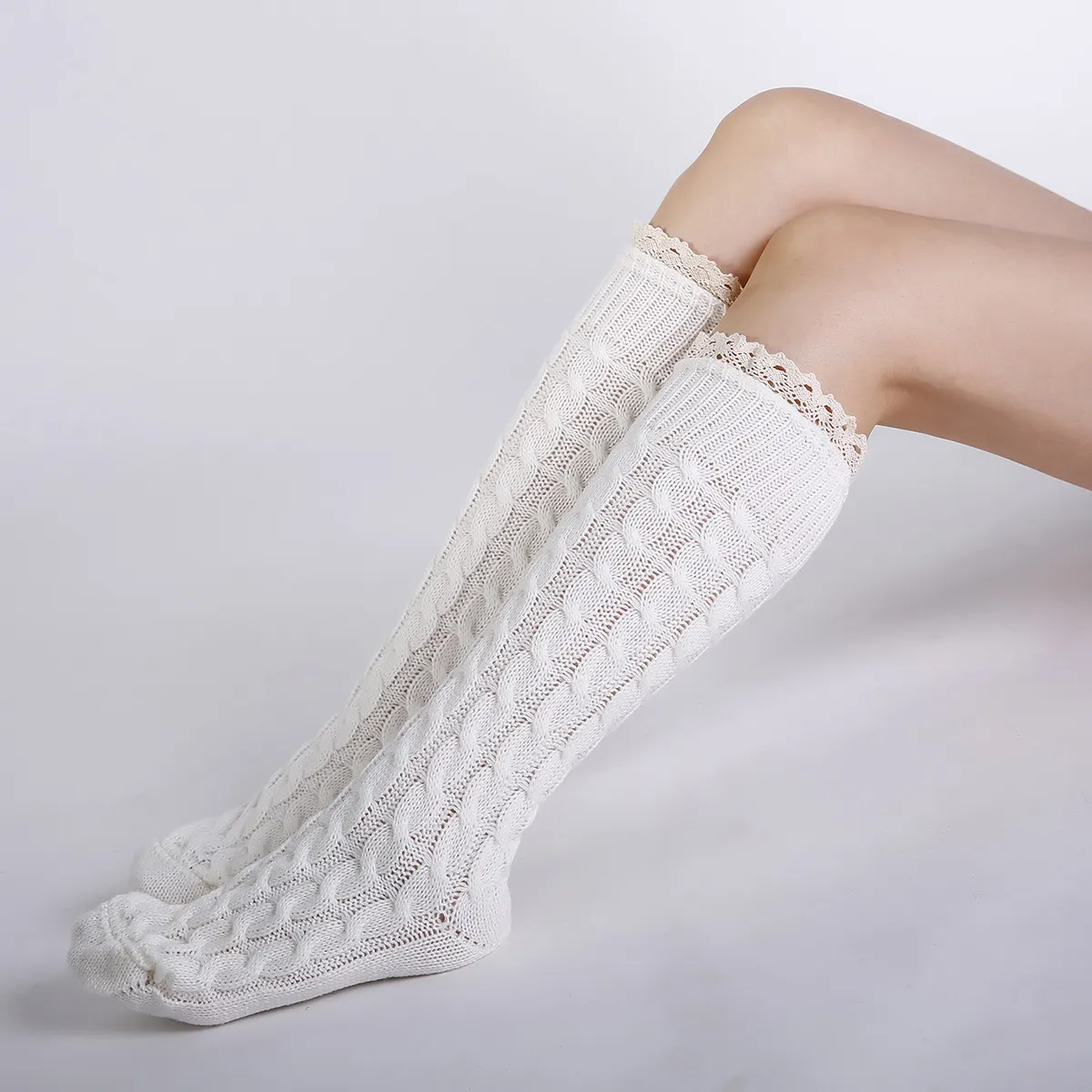 Damskie kolano wysokie koronkowe podgrzewacze nóg pończochy dzianinowe warkocze ciepłe skarpetki luźne skarpetki butowe dla kobiet moda