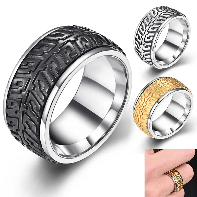 Anneaux de piste de pneu de voiture hip-hop rotatifs pour hommes créatifs pour hommes anneaux simples en acier au titane bijoux de cadeau d'anniversaire