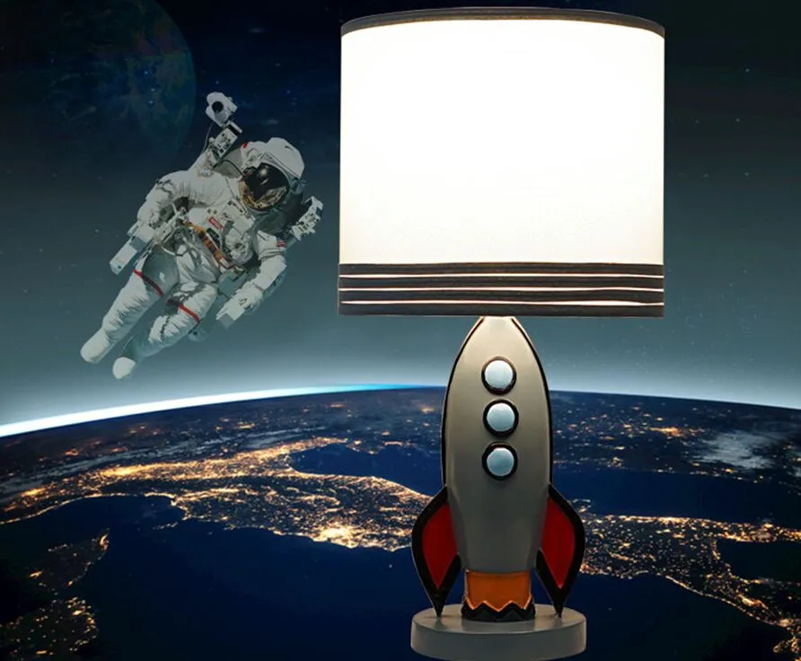 Cartoon American Rocket Resin Astronaut Table Lamp For Kids Bedroom Study And Dorm Room LED Desk Light With Fabric Lampshade From Xinyunled2020 231.16 DHgate.Com