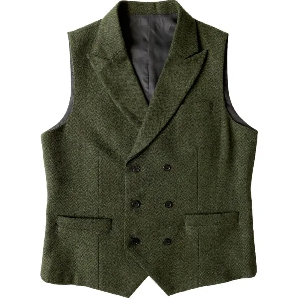 Bristish Green Double Breasted Tweed Vest Groomsmen With Brown Wool ...