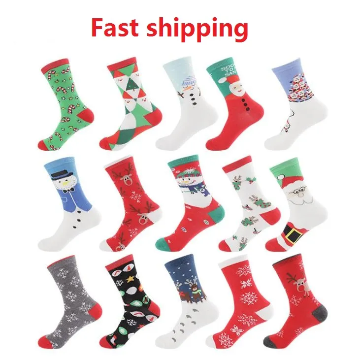 15 Colors Men Women Christmas Cotton Socks Skateboard Hip-hop Middle Tube Sock Fawn Snowman Women Fashion Sport Socks