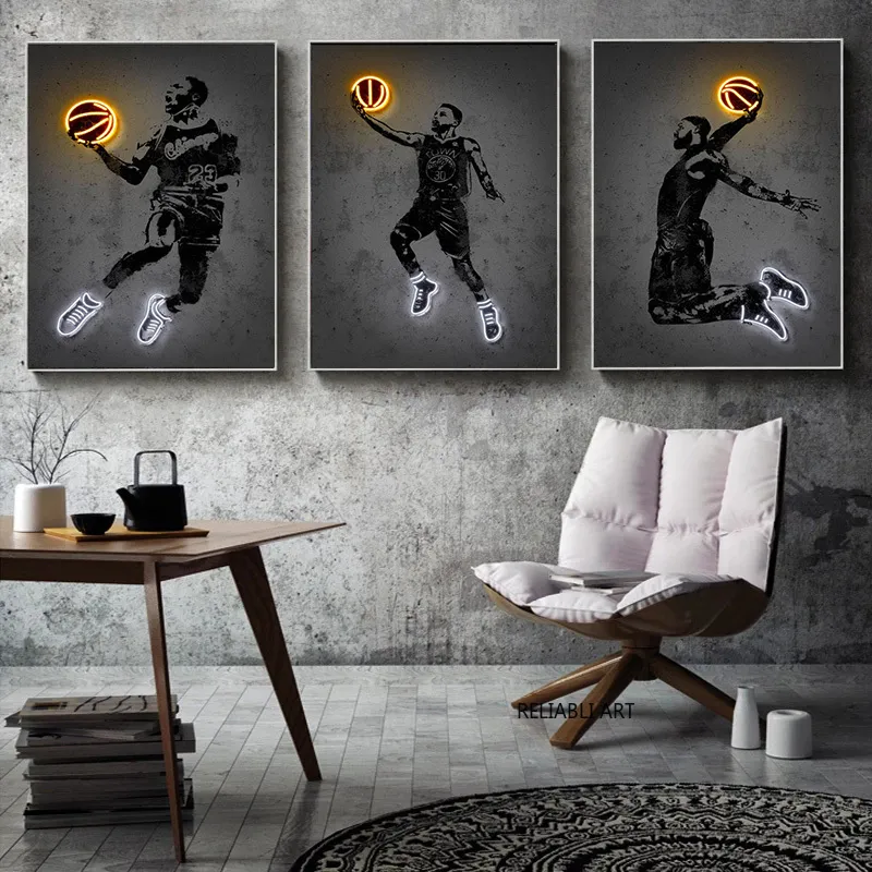 Scarpe da basket 알 네온 스포츠 포스터 e stampa Street Wall Art Picture 추상 캔버스 회화 아이디어 regalo Man Office Home Decor