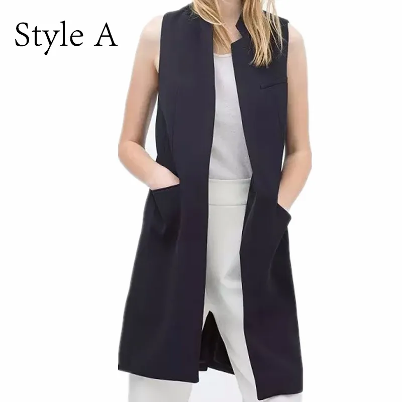 Nuevo-estilo-primavera-verano-chaqueta-chaleco-abrigo-mujeres-soporte-chaleco-largo-traje-negro-blanco-azul-marino