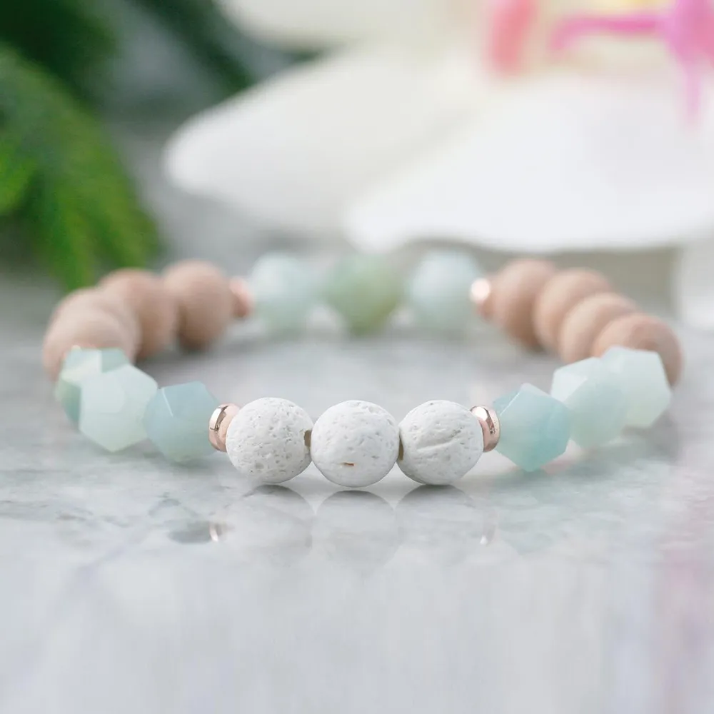 MG1080 Bracciale con diffusore di olio essenziale di amazzonite tagliata Gioielli con pietre preziose Aqua Bracciale con cristalli di guarigione per l'ansia di aromaterapia