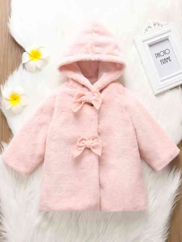 Baby Bow Front Hooded Flanel Coat She
