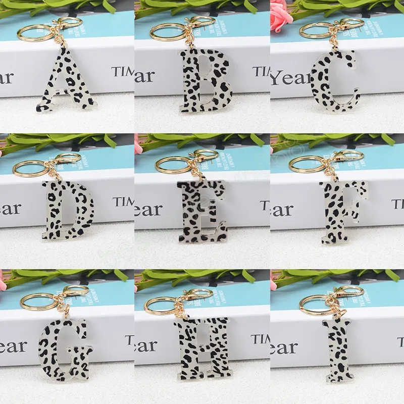Leopard Print A-Z Initial Letter Keychains Alloy Acrylic Alphabet Key ...