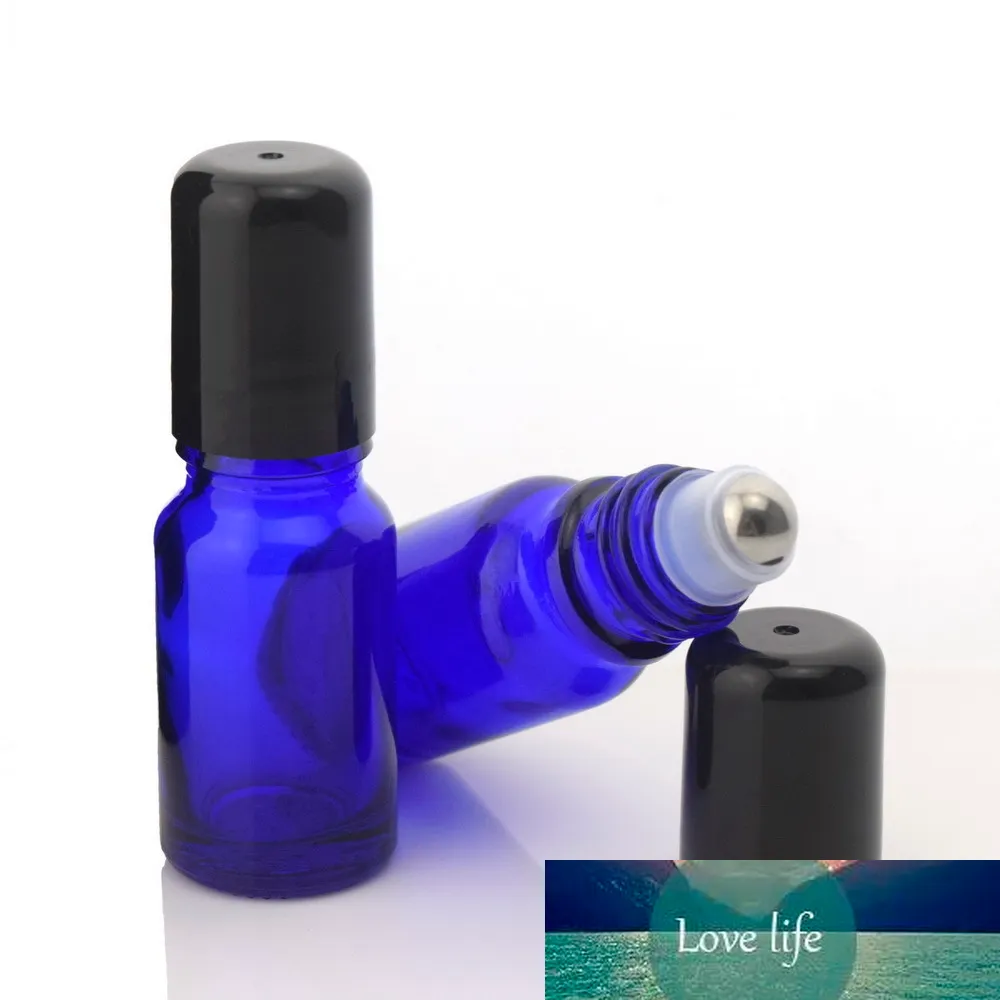 Botella enrollable para aceites esenciales, 12 Uds., 10ml, vidrio azul cobalto vacío con bola de rodillo de acero inoxidable para brillo de labios y Perfume