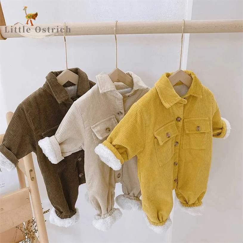 geborenes Baby, Mädchen, Junge, dicker Cord-Overall, langärmelig, Winter, Säugling, Kleinkind, warme Fleece-Spielanzug-Outfit-Kleidung, 0–2 Jahre, 211229