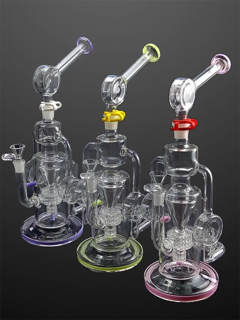 New Arrive Delicate Design Colorful Bottom Glass Water Bong Hookah with Clip Smoking Pipe Oil Dab Rig Accessories